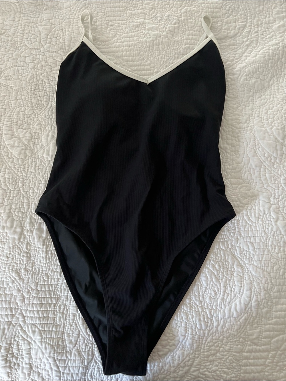 Classic Black One-Piece Swimsuit with White Trim